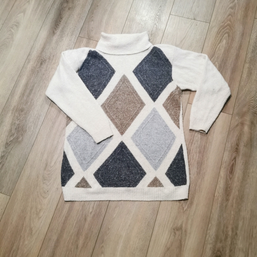 Vintage Argyle Print Silk Angora Nylon Blend Turtleneck Sweater
